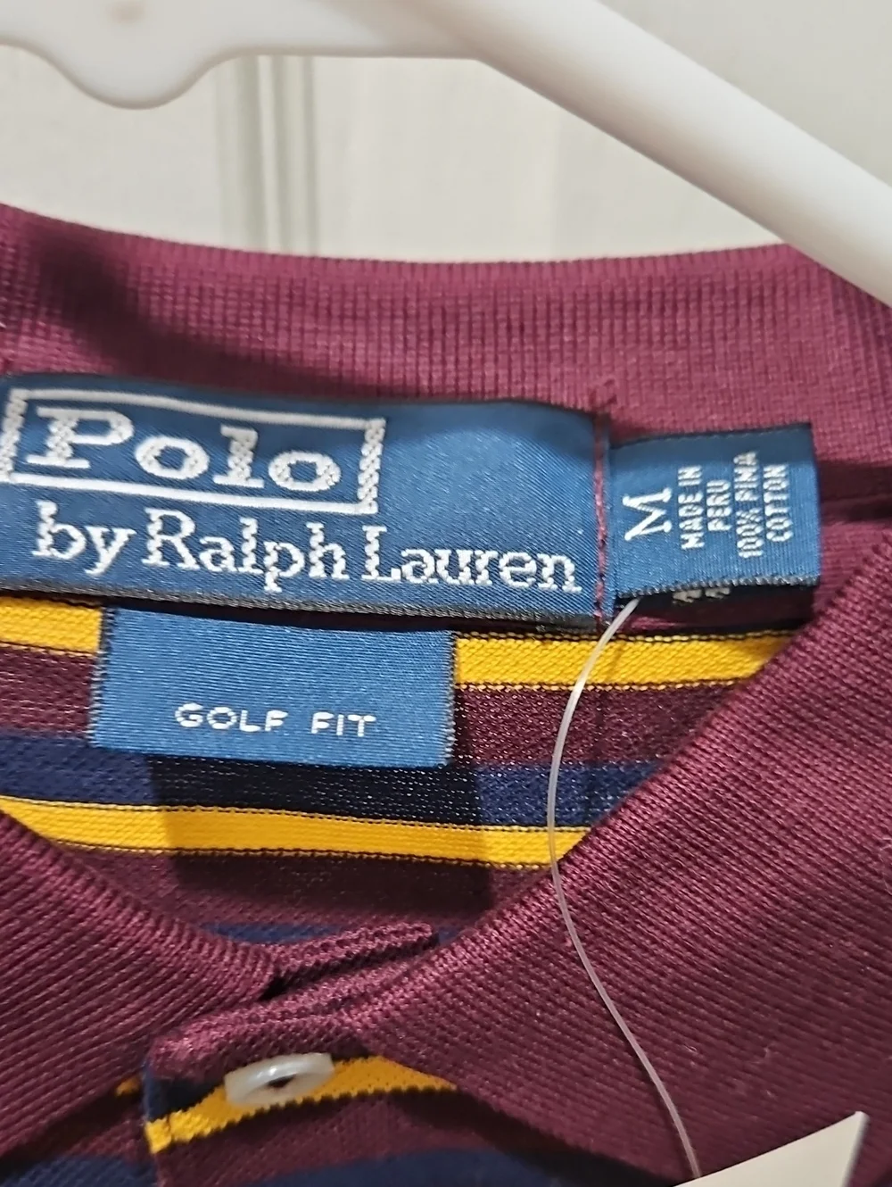 Striped Ralph Lauren Polo Golf Fit Shirt in Burgundy and Yellow
